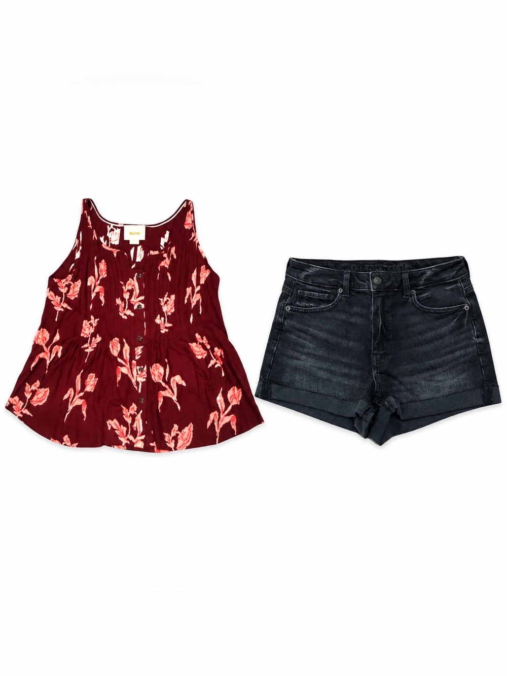 Maeve Anthropologie Floral Tank American Eagle Black Shorts Outfit Size 4